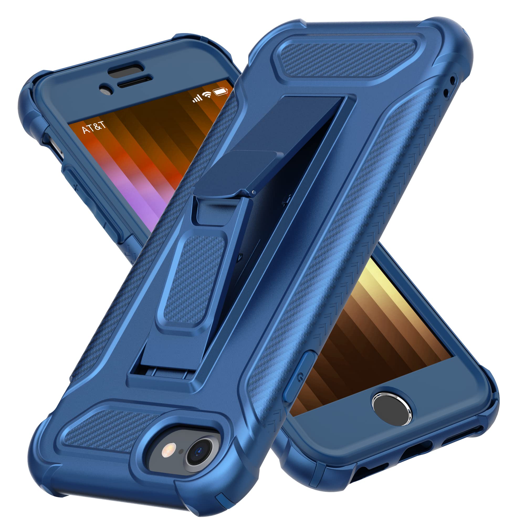 ORETECH for iPhone SE 2022 Case, iPhone SE 2020 Case, and[2 x Tempered Glass Screen Protectors] [Built-in Kickstand] Military Grade Shockproof 360 Full Body Protective Cover - Navy Blue — image 1