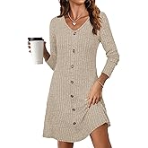 MOLERANI Womens Fall Long Sleeve Ribbed Knit Dresses 2025 Casual V Neck Knee Length Button Down Winter Sweater Dress Trendy