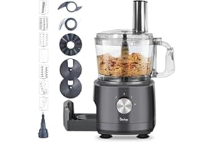 Davivy Food Processor 7 Cup,Built-in Storage Drawer Small Food Processor with 10 set blades,French fry cutting,Wavy slicing f