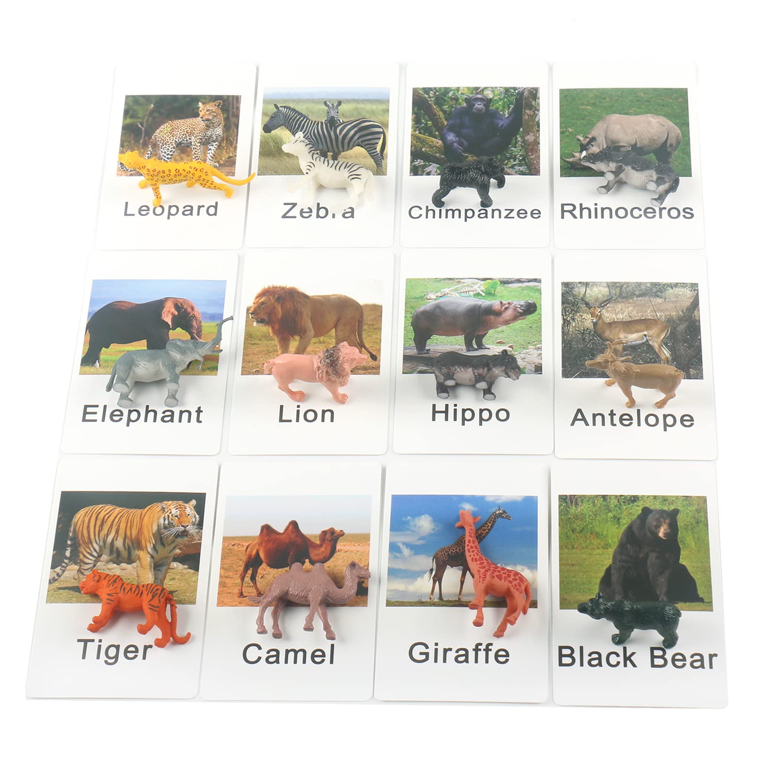 MEROCO Montessori Zoo Safari Animal Match - Miniature Figurines with 2 Part Matching Cards Montessori Language Materials Preschool Learning Toy NEWTT004