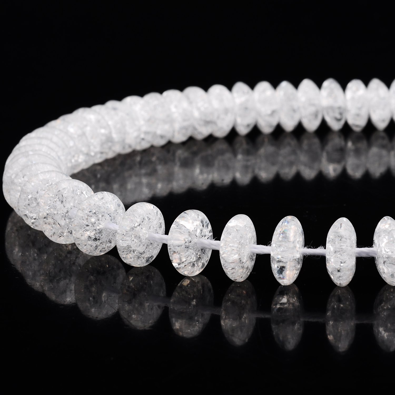 RUBYCA Natural AAA Grade Quartz Crystal Clear Rondelle Crackle Beads Jewellery Making (1 strand, 8mm)