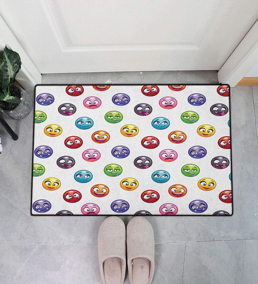 Emoji Entryway Doormat, Cartoon Faces in Different Colors and