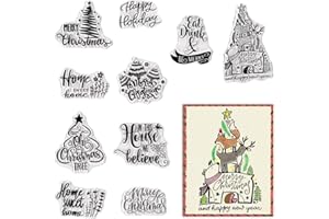 Estivaux Tampons transparents en caoutchouc pour la fabrication de cartes et les mots « Merry Christmas » - Motif arbre de No