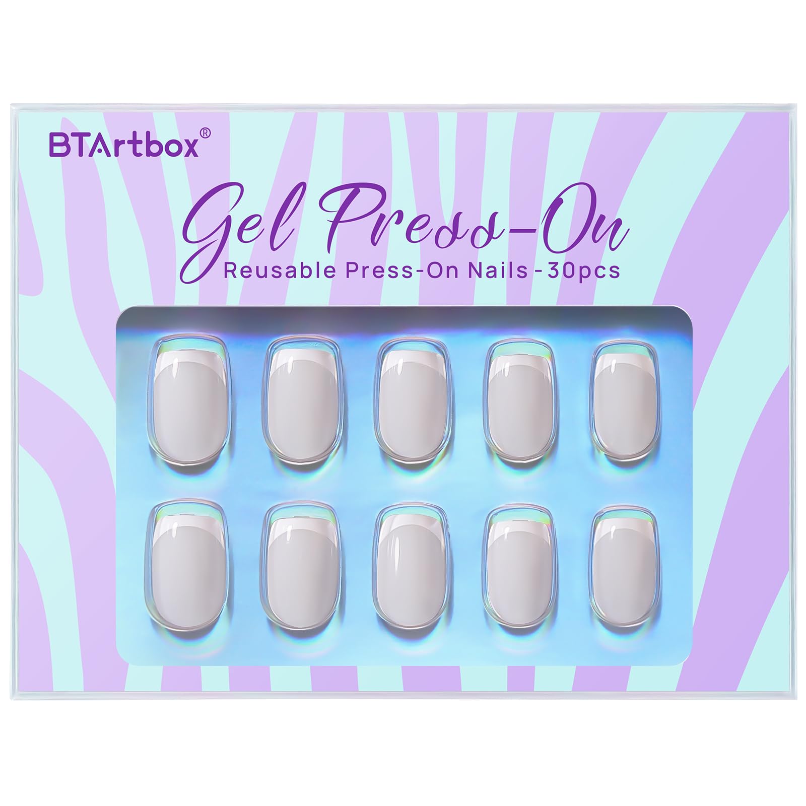 BTArtbox Press On Nails - White French Tip Press on Nails Square, Glue On Nails for Wedding Gift, Supremely Fit & Natural Stick On Nails in 15 Sizes - 30 Fake Nails Kit, Classic French - Image 3