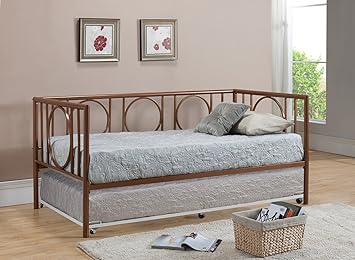 Twin Size Copper Metal Day Bed Frame With White Pop Up High