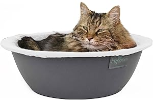 Hepper Cat Nest - Washable Cat Bed with Removable Fluffy Fleece Liner - Cozy Comfy Calming Cat Bed Round Shape - Cat Warming Bed - Donut Cat Bed Desk Ready - Small Cat Bed for Indoor Cats (Grey/White)