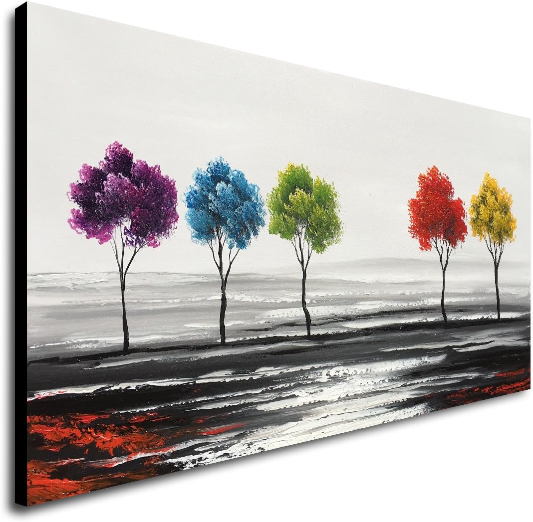 Paintings - Handmade Colorful Tree Oil Painting on Canvas Modern Abstract Large Landscape Wall Art for Living Room