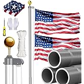 20Ft Flag Pole for Outside House with 3x5 American Flag Embroidered Stars,12 Gauge Heavy Duty Extra Thick Aluminum Flagpole Kit for Outside House In Ground, Residential Commercial Outdoor Garden Yard