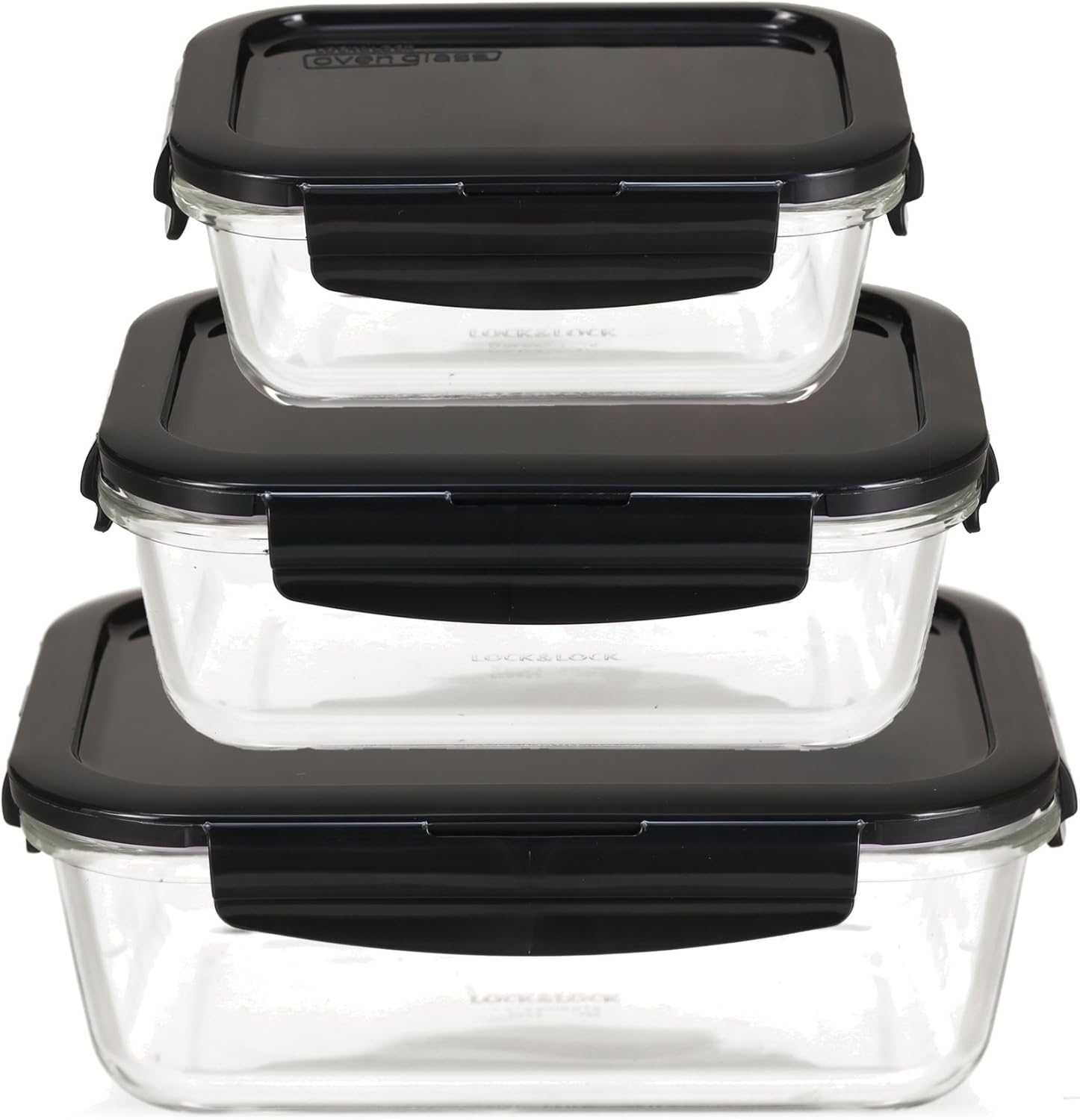 Lock & Lock Glass Food Storage Container with Lid, Set of 3 Square
