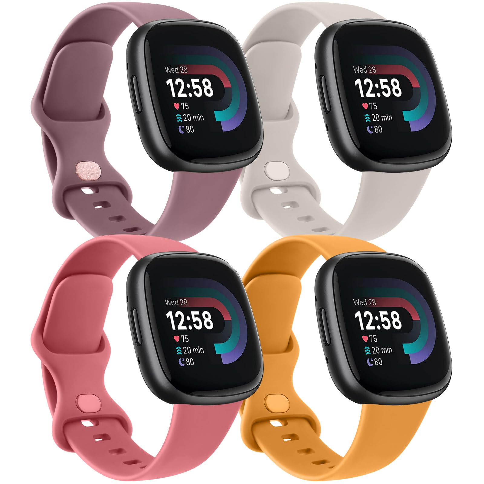 AK 4 Pack Straps Compatible with Fitbit Versa 3/4/Sense/Sense 2 - Soft Sport Watch Replacement Strap for Women & Men (L, Pack J)