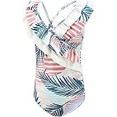 Moon Tree Girls One Piece Swimsuits Off Shoulder Bathing Suit for Kids Summer Ruffler Swimwear 3-16 Years