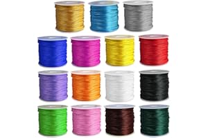 Ewparts 15 Rolls Nylon String for Bracelet Nylon Cord Satin String Jewelry Making Rattail Silk Thread Macrame Waxed Trim Cord