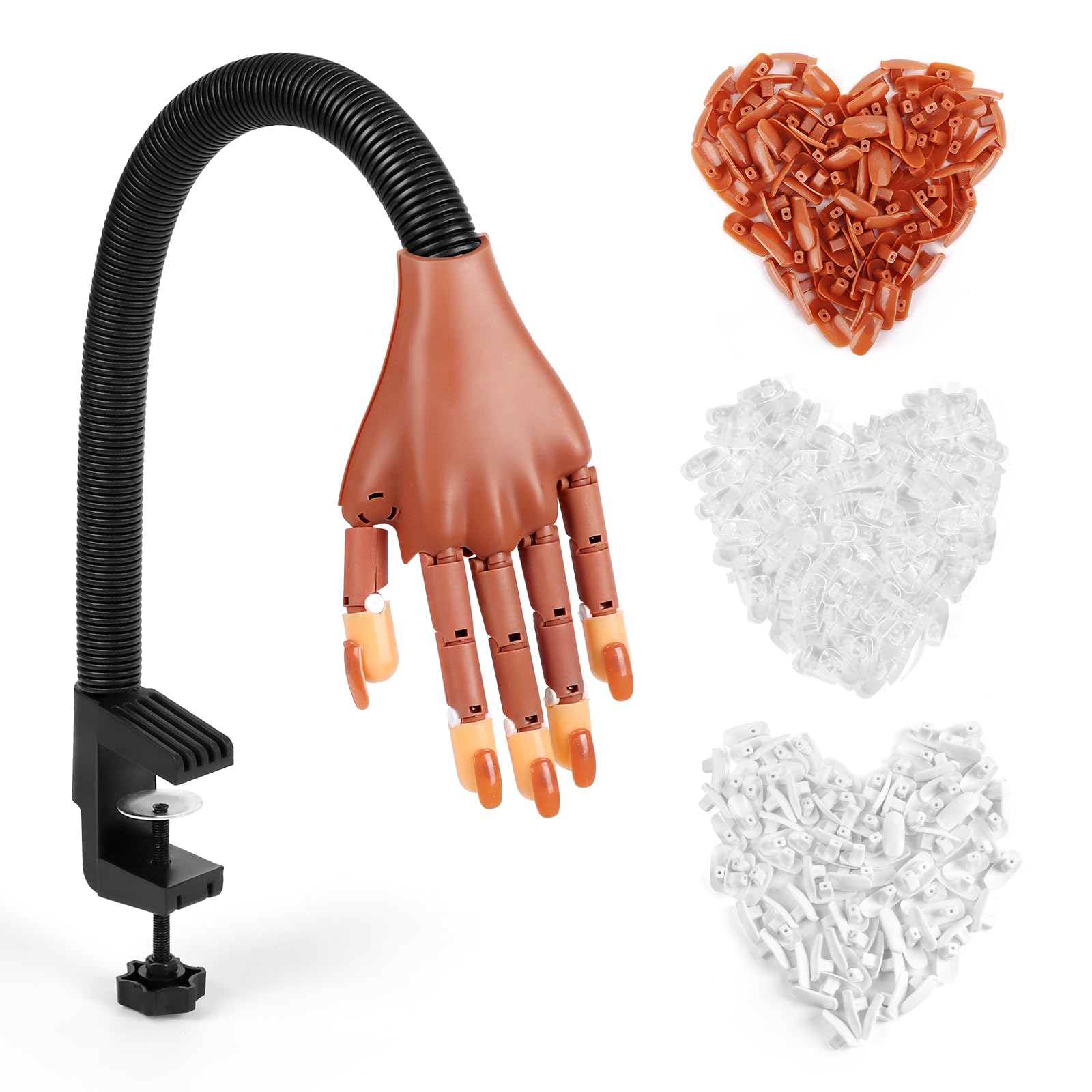 Nail Practice Hand for Acrylic Nails: Flexible Nail Hand Practice Model - Realistic Nail Training Hand Manicure Kit for Beginners Salon Home with False Nails 300 Pcs