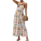 Floerns Women's Summer Boho Spaghetti Strap Maxi Dresses Shirred Beach Dress Flowy Sundress
