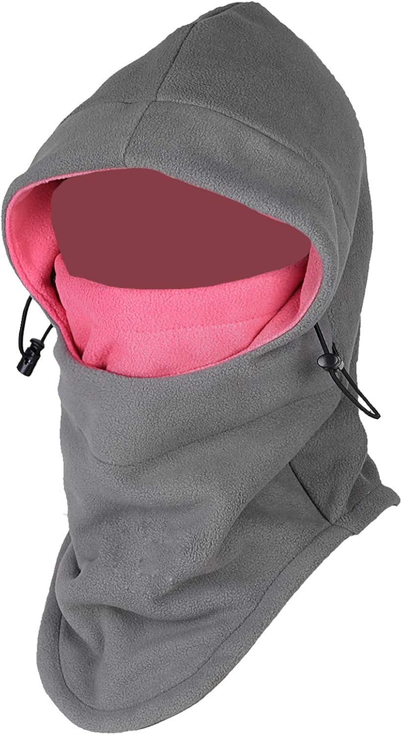 Purjoy Multipurpose Use 6 in 1 Thermal Warm Fleece Balaclava Hood Police Swat Ski Bike Wind Stopper Full Face Mask Hats Neck Warmer Outdoor Winter Sports Snowboarding Cap(Grey+Rose) at  Women’s Clothing store
