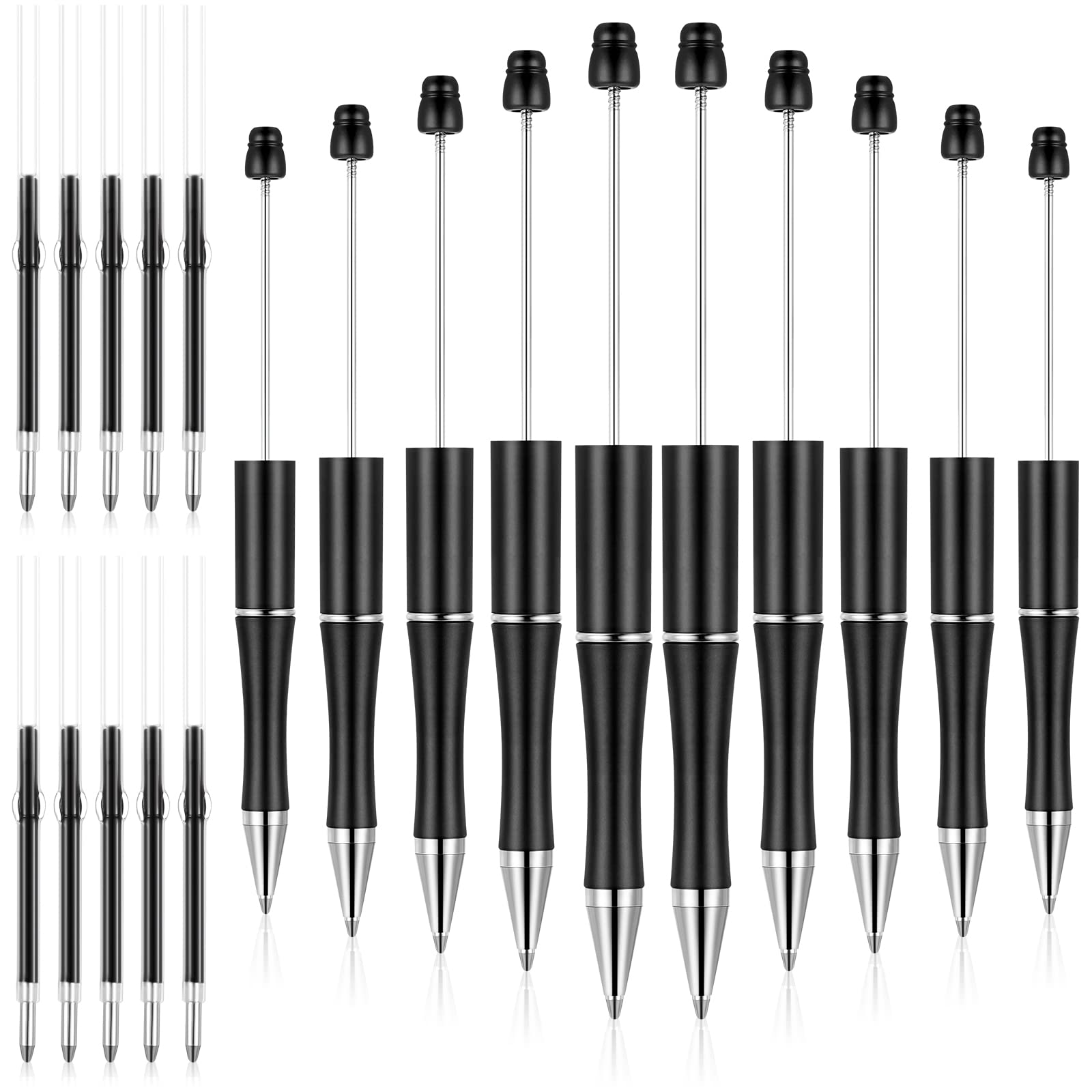 Photo 1 of 10 Pieces Plastic Beadable Pen Bead Ballpoint Pen Assorted Shaft Black Ink Rollerball with Extra Refills for Kids Students Office School Supplies (Black)