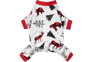Fitwarm Reindeer Dog Christmas Pajamas, Winter Doggy Clothes for Small Dogs Boy Girl, Fleece Dog Onesie with Feet, Holiday Pet Outfit, Black, White, Red, Large