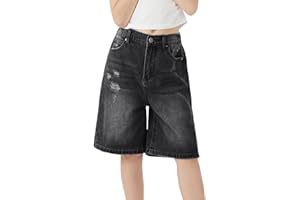 Handfrog Girls Jeans Shorts Ripped Denim Bermuda Elastic Waist Bottom Trendy Cotton Summer Clothes for Kids