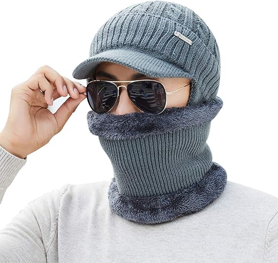 Amazon ニット帽 メンズ 2点セット 耳あて付き 冬 裏起毛 単色 無地