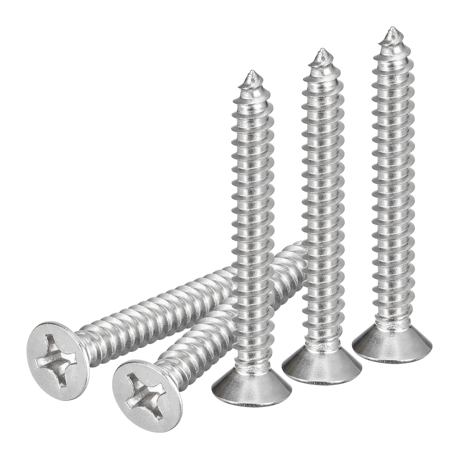 DTGN 50Pcs #12x1-3/4" Flat Head Wood Screws, 304 Stainless Steel Phillips Self Tapping Screws - Good for Woodworking, Furniture - Silver