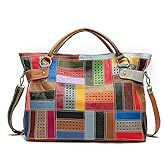 Women Genuine Leather Tote Multicolour Patchwork Hollow Shoulder Handbag Purses