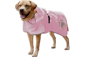 MAMORE Dog Raincoat Waterproof, Lightweight Adjustable Dog Rain Coat Hooded Poncho with Reflective Strip for Large Medium Small Dogs(Pink, Large)