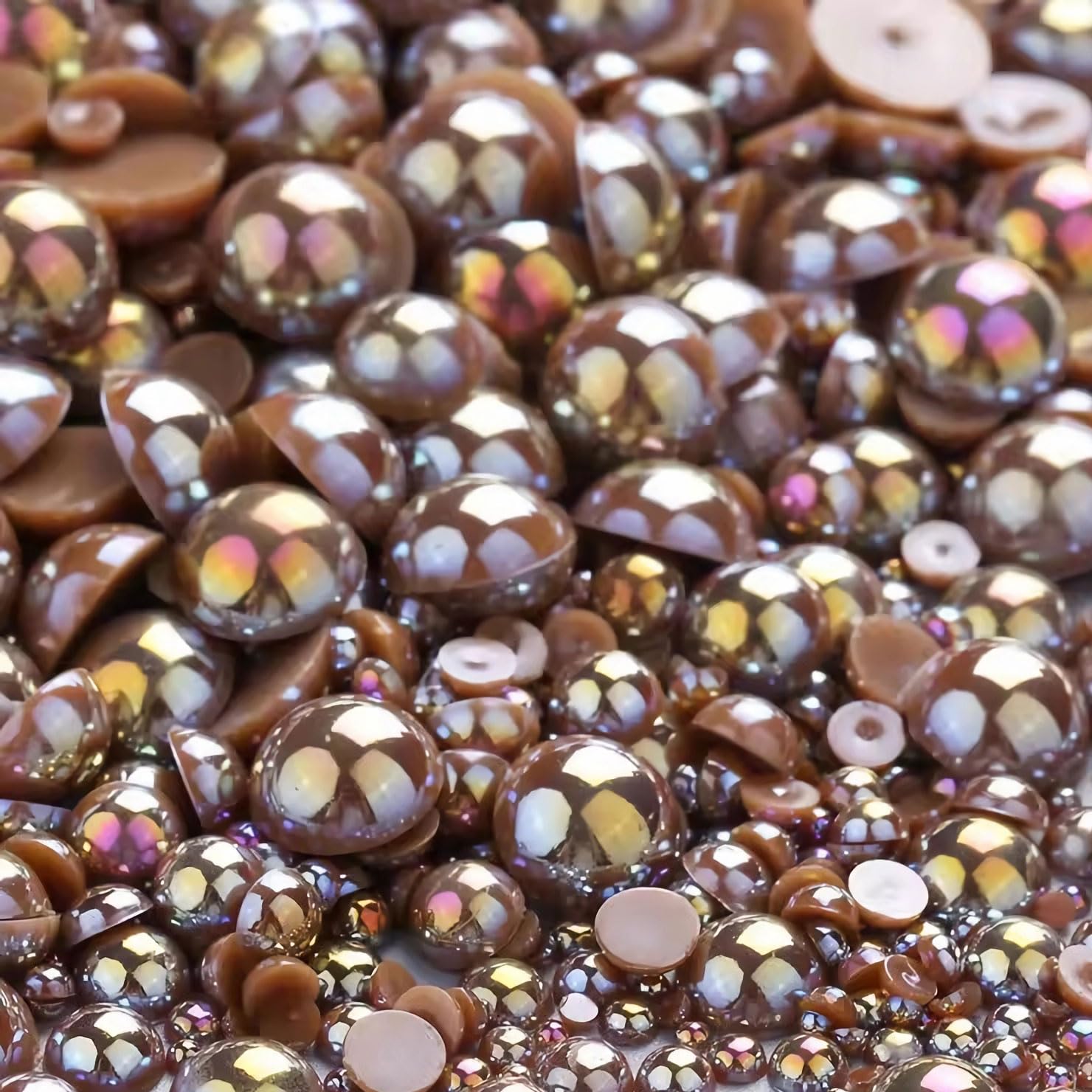 Photo 1 of 1000PCS Mixed Sizes 3/4/5/6/8/10mm Flatback Half Round Pearls Gems for Crafting, AB Color Pearl Beads Stones for Crafts Jewelry Clothes Shoes Dress Nail Art Making Embellishments (Coffee AB)
