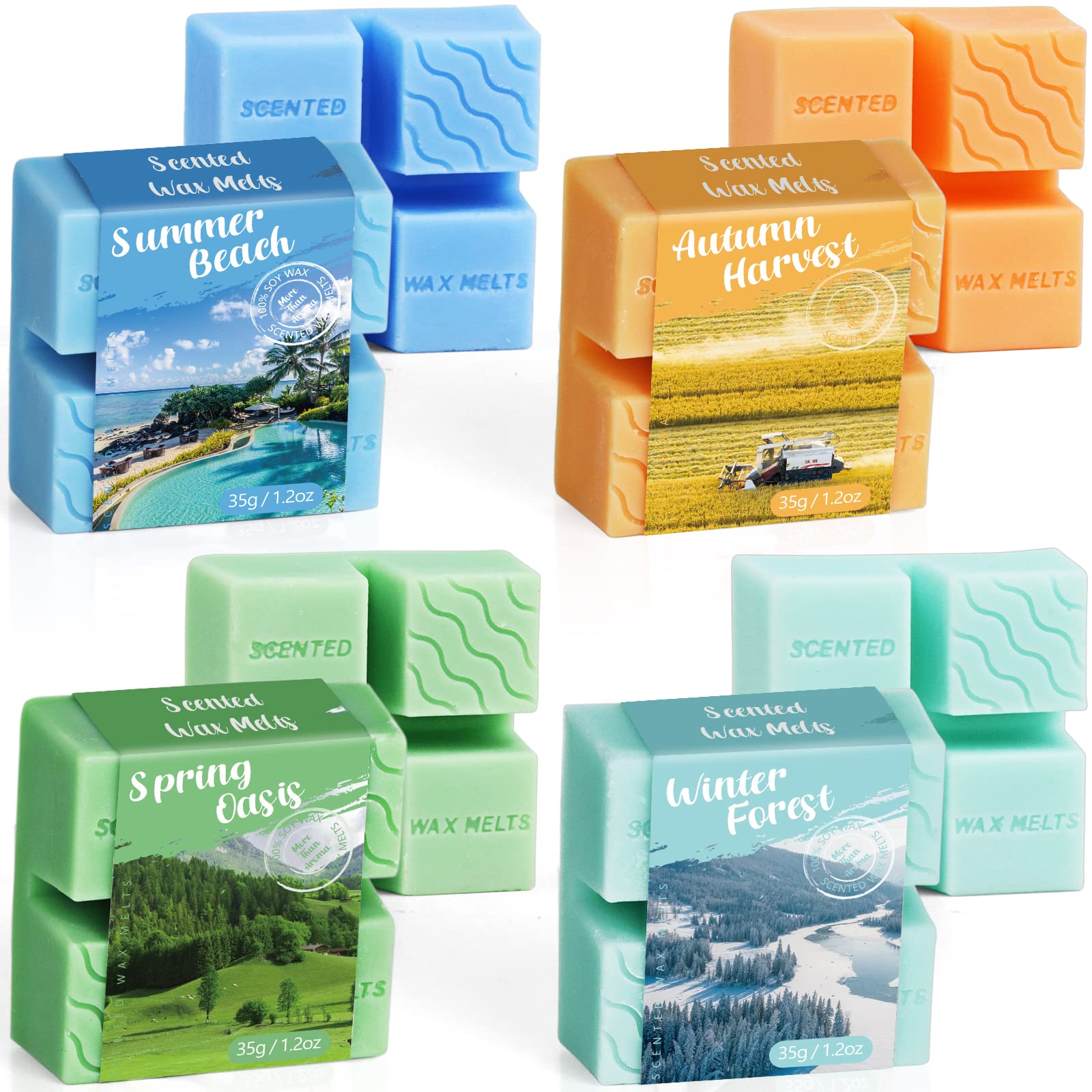 Scented Wax Melts, Aroma Wax Cubes for Candle Warmer Burner, Handmade Vegan Friendly Soy Wax Melts for Home Fragrance, Gift Set for Mother's Day, Christmas, Birthday, 4 Packs