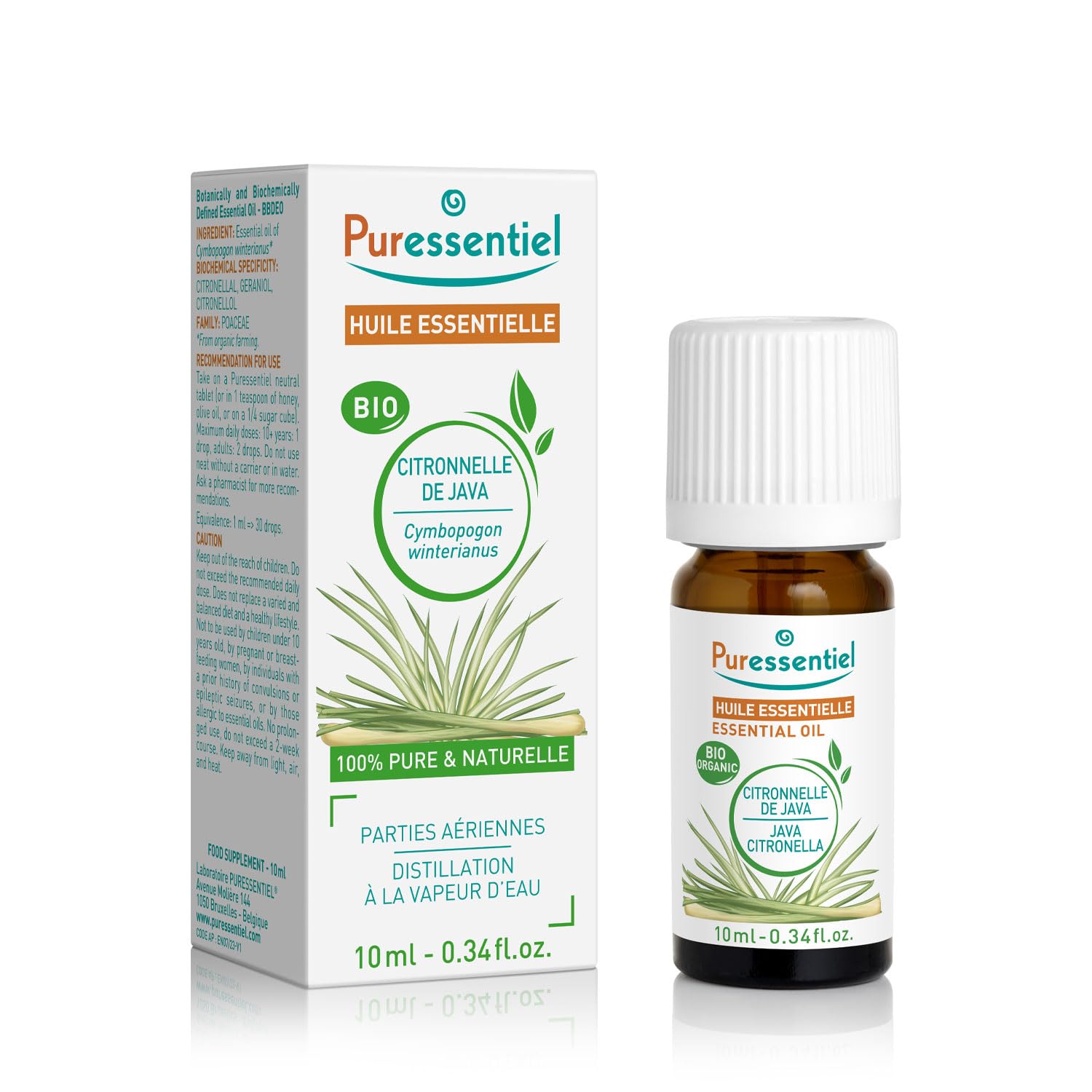 Puressentiel Java Citronella 100 Percent Organic Pure Natural Essential Oil, 10 ml