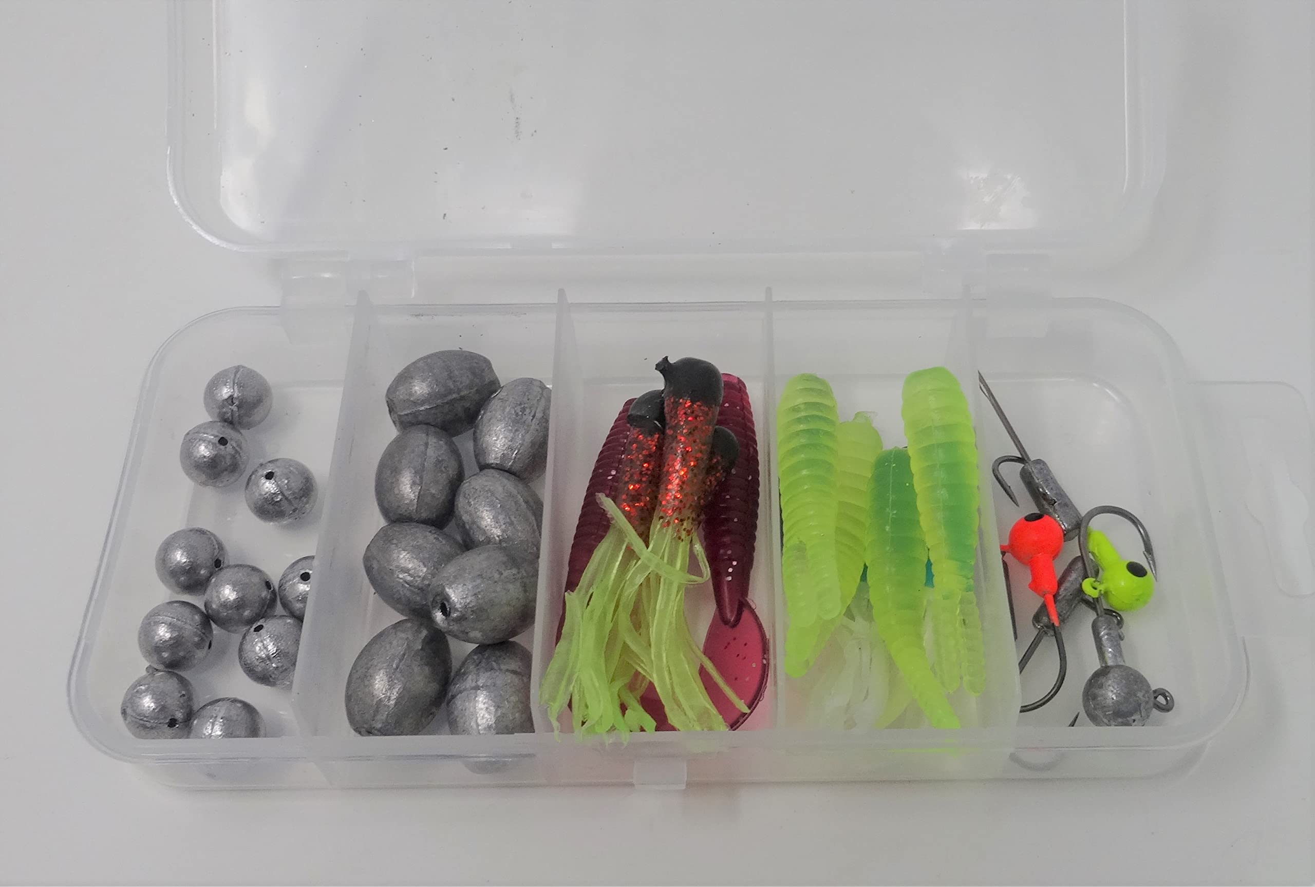 HAWKRIDGE - UK seller 37 Piece Ultra Light Lure Bait & Jig Rig Drop Shot Fishing Set - Accessory Terminal Tackle Lure Pack - Includes Tackle Box, Weights, Artificial Soft Baits & Jig Heads Hooks