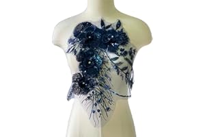 JRYYR Navy Blue Sequin Applique Patches, Handmade DIY Sew on 3D Flower Appliques for Clothing,Dresses, Dance Costumes, Bags, Home Decor (Navy Blue-A)