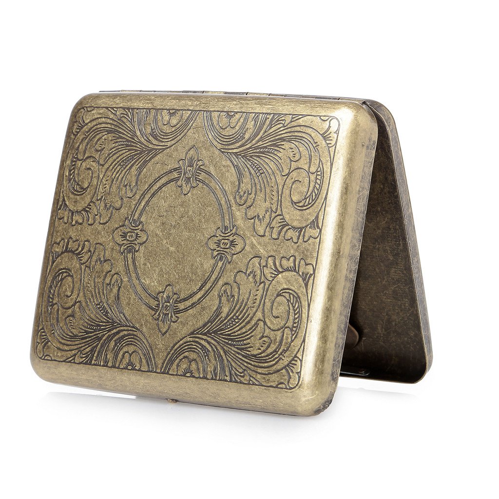 Hopewey Metal Cigarette Case for 20 Cigarettes, Stainless Steel, Brown, Snap Closure