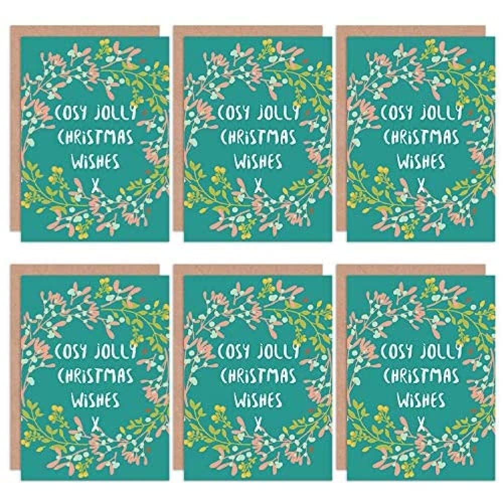 Wee Blue Coo Christmas Cards 6 Pack - Cosy Jolly Wishes Mistletoe Set Xmas Cards
