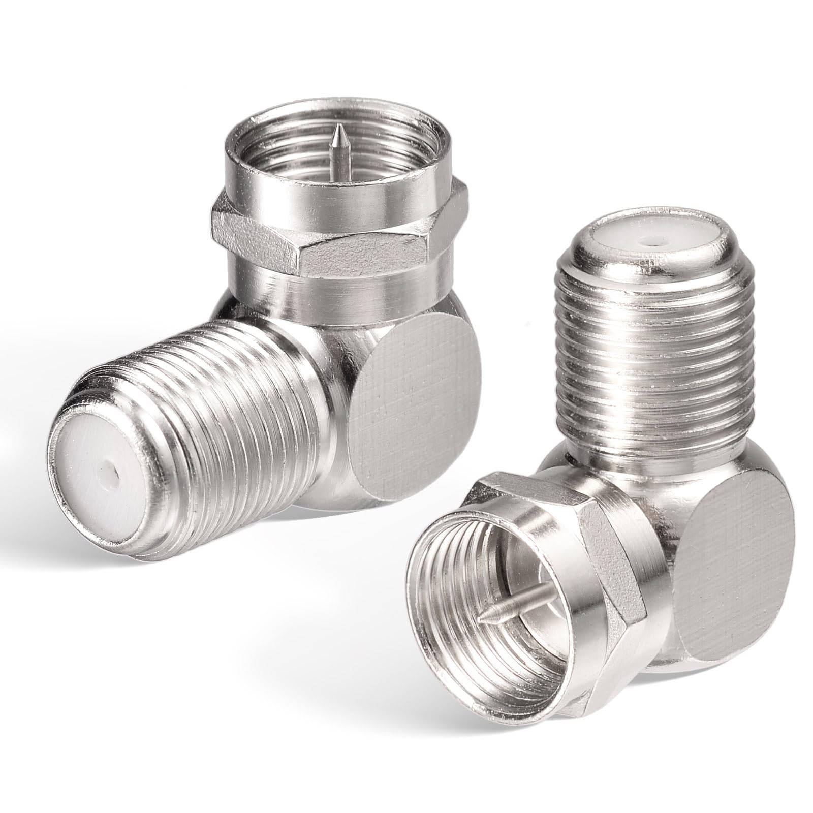 Superbat F-Type Male to Female TV Aerial Coax Adapter 75ohm Right Angle F Plug RG6 Barrel Satellite Cable Connector Joiner for Cable Box, Satellite Receiver, Cable Modem, Off-air Antenna 2Pcs — image 1