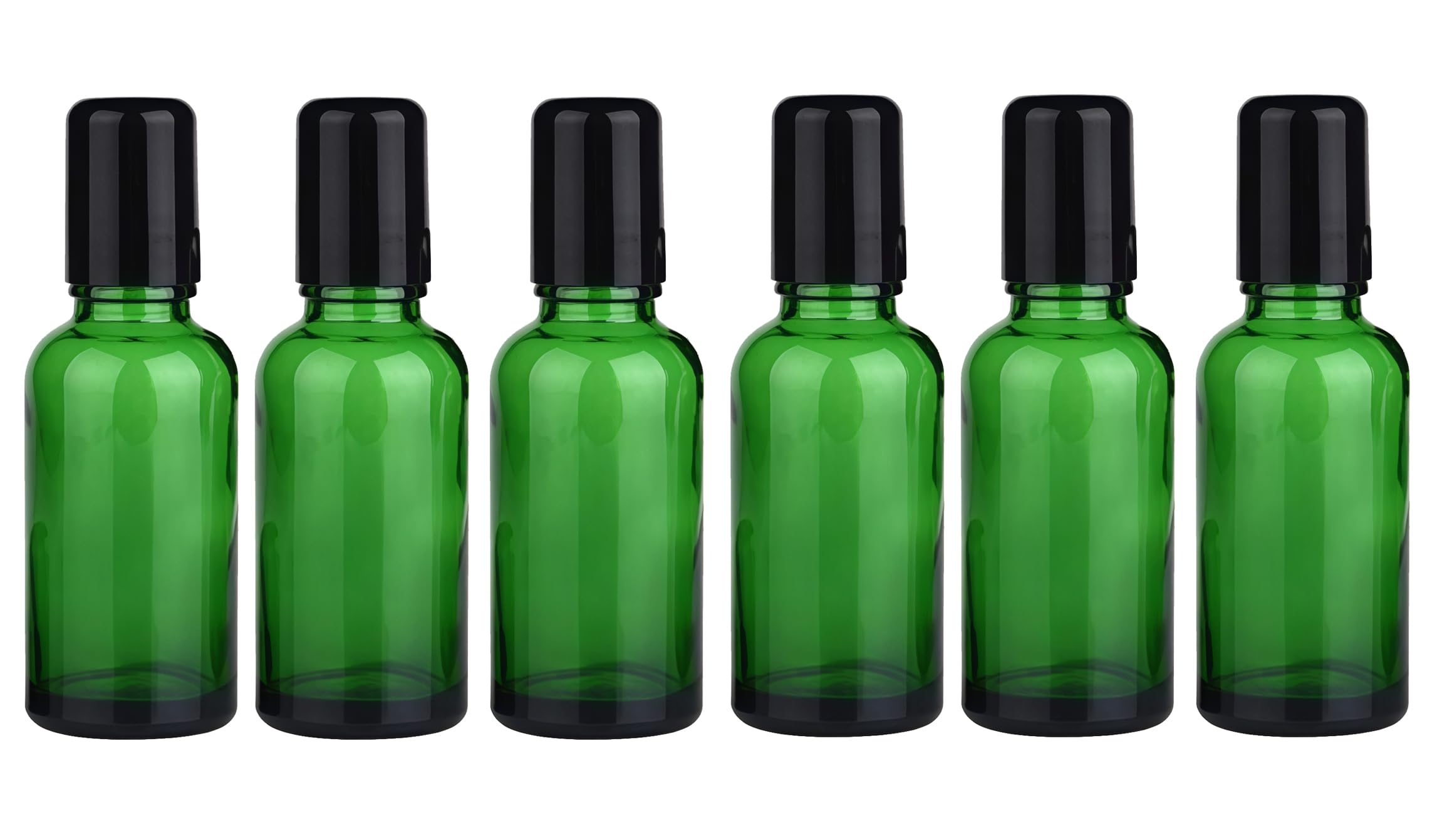 6PCS 50ml/1.7oz Empty Refill Green Glass Essential Oil Sample Packing Roll-on Bottles with Metal Roller Balls and Black Cap Cosmetic Aromatherapy Perfumes Lip Balms Vial Storage Holder Jar Pots