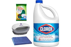ONDAGO Bleach Liquid Cleaner Kit- Microfiber Cloth, Double Sided Sponge & Scrub Brush -Bundled With Clorox 121 oz. Bottle