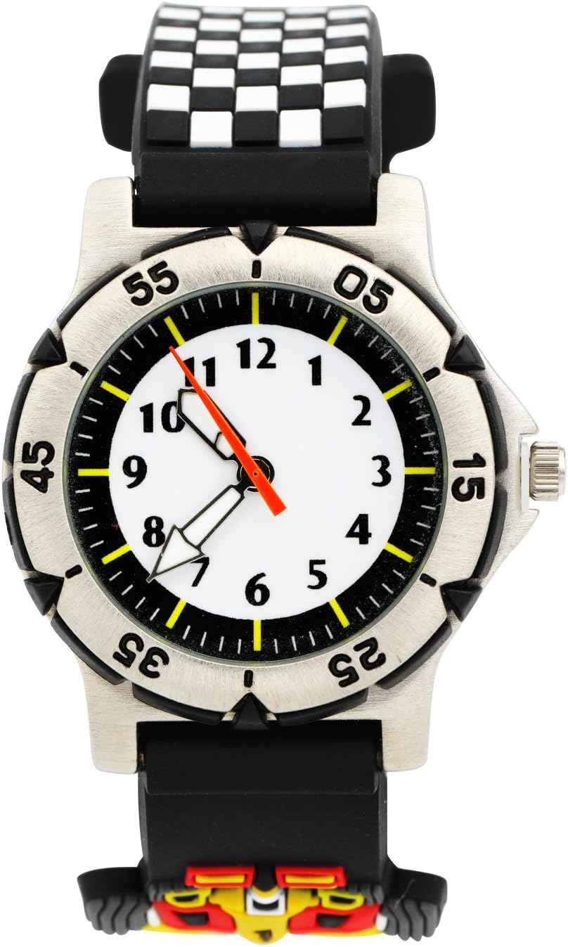 ELEOPTION Kids Watches for Boys, Waterproof Children Sport Watches Kids Digital Wrist Watches Outdoor Analog Quartz Watch with Soft Silicone Band for Boys Girls Students (Racing Car- Black)