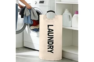 Laundry Hamper Storage Basket With Handles Upright Clothes Organizer Bag For Bedroom Bathroom Dorm Use, White