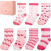 scenicamp 7 Pairs Valentines Pink Fuzzy Socks for Women Soft Fluffy Home Sleeping Socks Cozy Warm Slipper Socks Valentines Gifts US Size 5-9