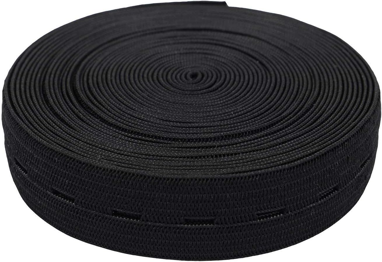 WedDecor 20mm Flat Elastic Band with Button Hole for Sewing Adjustable Waistbands to Children's Trousers or Maternity Wear