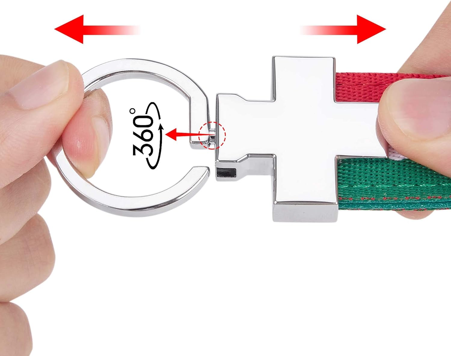 TOMALL Italian Flag Stripe Keychain Ring Nylon Strap Key Band Inner PU Leather 3-color Stripe Key Fob Chain Fashion Stripe for Car Key Wallet Europe Universal - Image 4