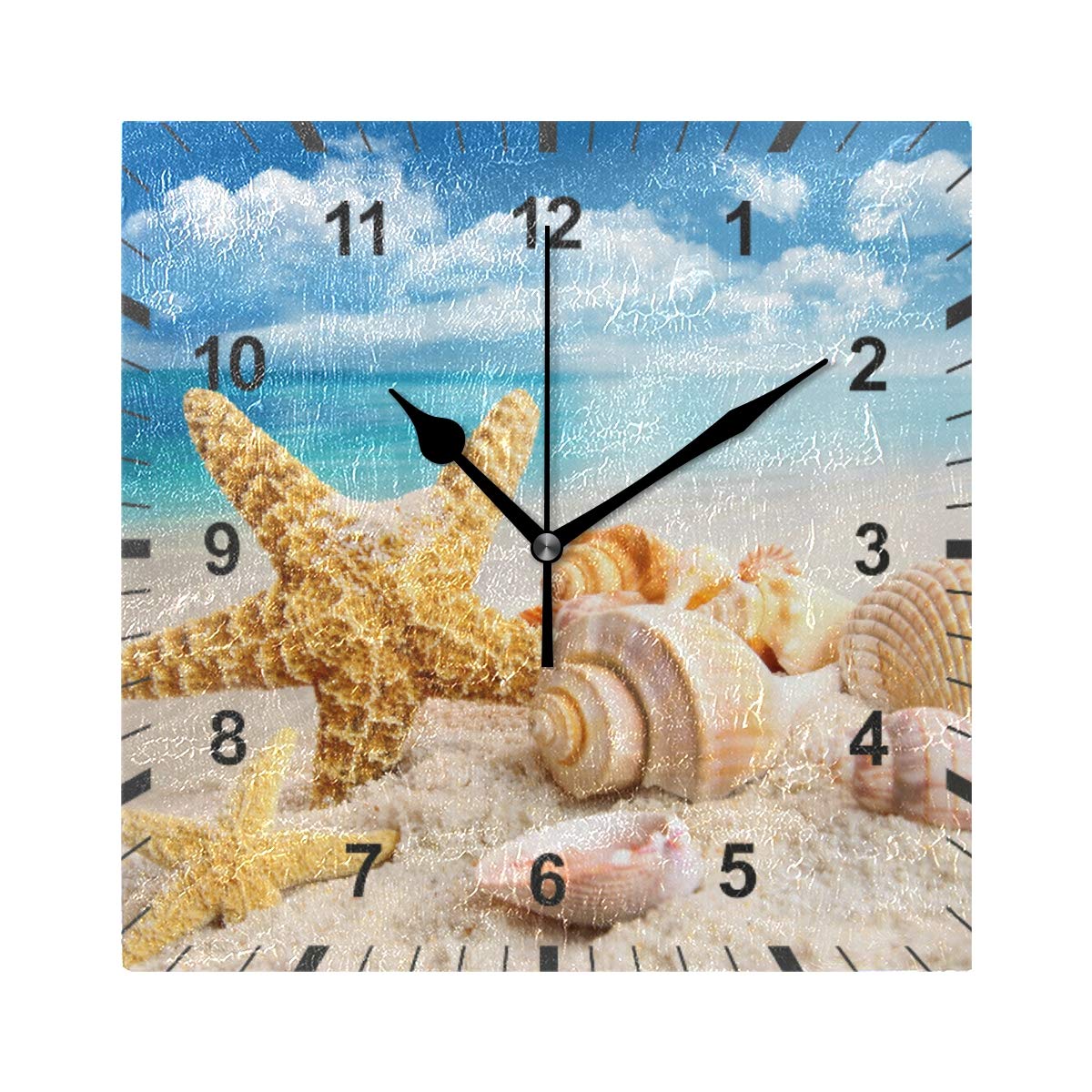 ISAOA Non Ticking Silent Wall Clock,Starfish and Seashells Wall Clock Art Decor for the Dinning Room,Living Room,Bedroom,Office,School