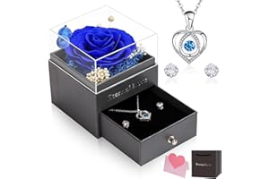 CSYY Mothers Day Rose Gifts for Mom, Preserved Flowers Rose Gift for Women Mama Grandma Wife Girlfriend with Heart Necklace Earring Presents on Birthday Valentines Christmas Anniversary Romantic Blue