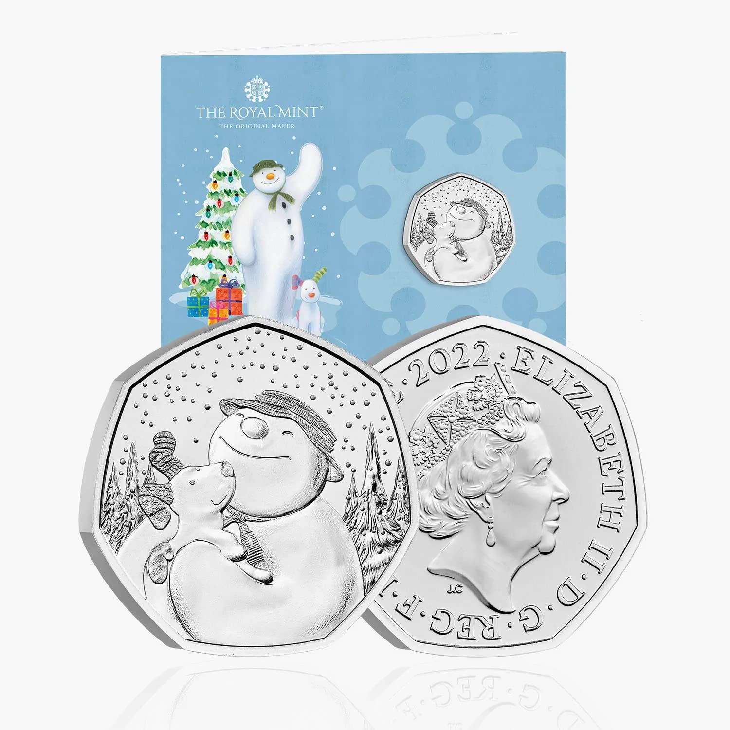 CrawleyCoins 2022 Snowman and The Snow Dog UK Christmas 50p Brilliant Uncirculated Coin with Card in Mint Sealed Pack