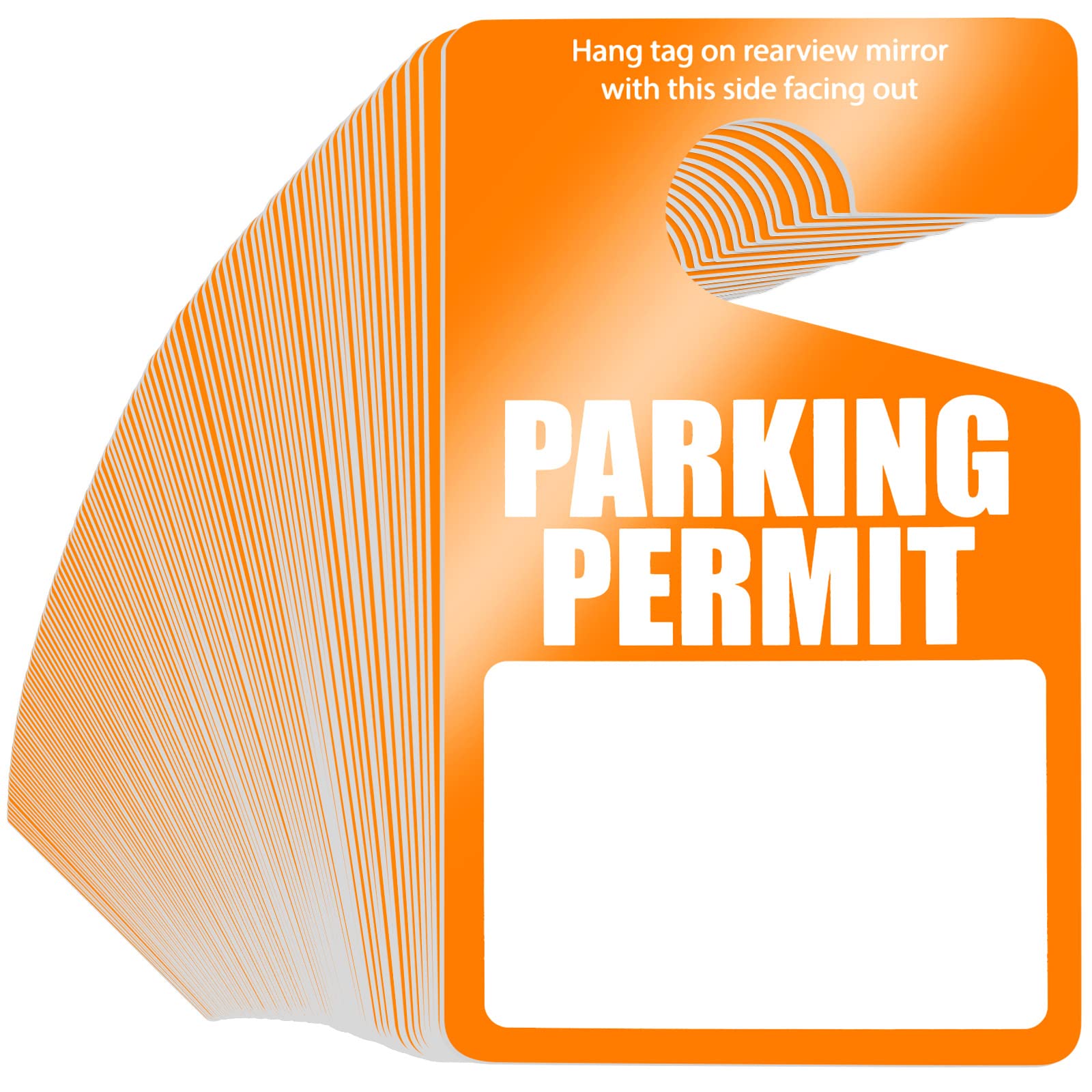 Photo 1 of 100 Pack Parking Permit Hang Tags Plastic Parking Placards PVC Hang Tag 3 x 5 Inch for Car Rear View Mirror (Orange)