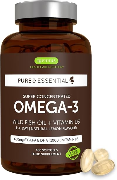 Igennus Omega-3 Wild Fish Oil & Vitamin D3 1-A-Day 180 Servings