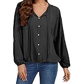 Women's Lace Long Sleeve Blouse Tie Front Tops Button Down Shirts Dressy Casual Boho Blouses