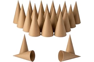 Crafjie 22PCS Paper Mache Cones Open Bottom 5.9 x 2.75in, Paper Cone for DIY Art Projects, Christmas Gnomes, Christmas Tree, Christmas hat, Halloween Decorations, Crafts and Holiday Decor, Brown