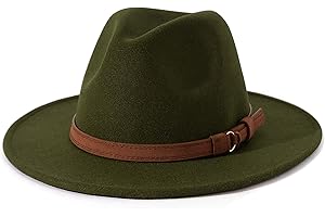 Lisianthus Men & Women Vintage Wide Brim Fedora Hat with Belt Buckle