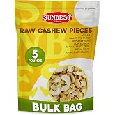 Sunbest Natural Raw Cashew Halves &amp; Pieces, 5 lbs &ndash; Unsalted &amp; Unroasted &ndash; Bulk Cashews to Eat &ndash; For Party Snacks, Baking &amp; Topping &ndash; Rich in Plant-Based Protein &amp; Fiber (80 oz)